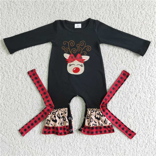 6 B11-9 baby Christmas romper long sleeve long pants baby girls romper milk silk deer print