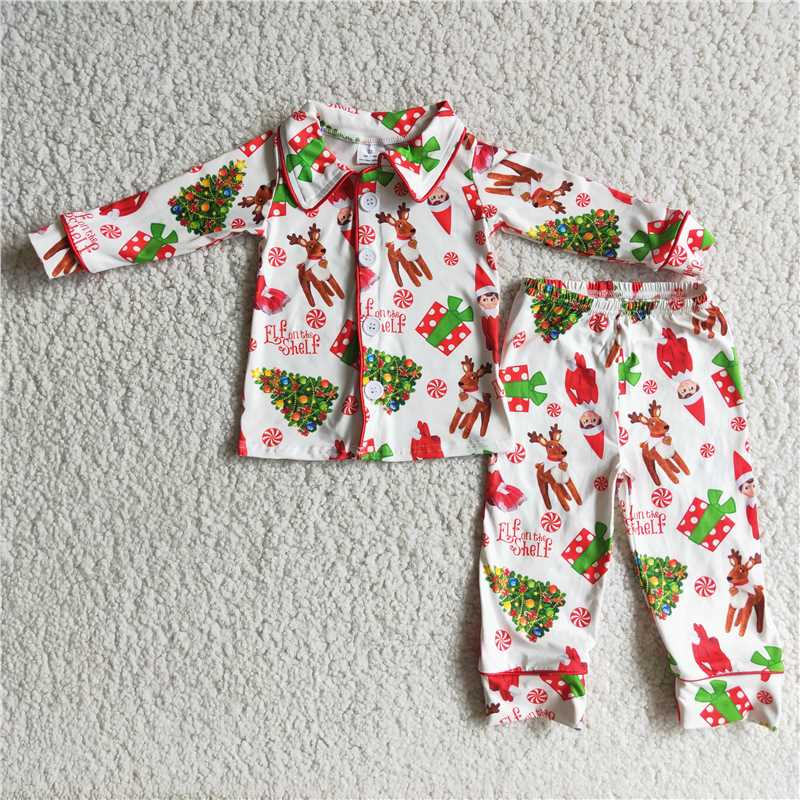 6B4-39 boys Christmas outfit long sleeve and long pants cartoon print pajamas