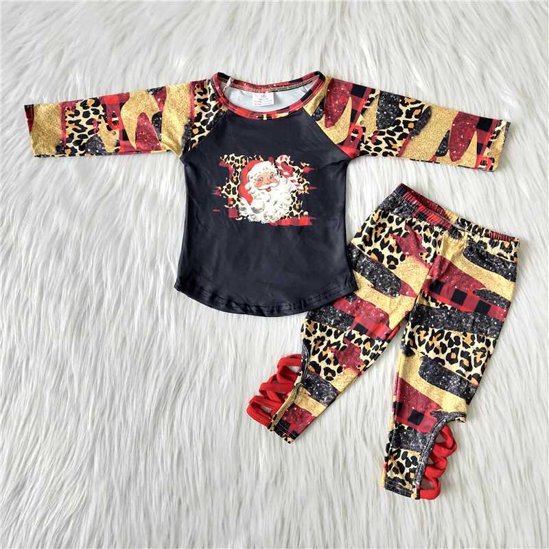 6 B10-17 Girls Outfit Santa Claus Print Trousers Christmas Boutique Set