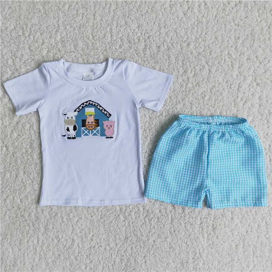 Cow Farm Embroidered Short Sleeve Shorts