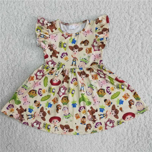 B15-12 Girl Cartoon Flying Sleeve Dress