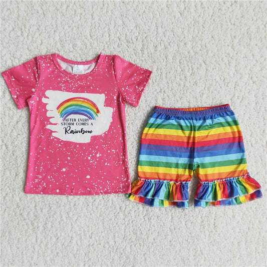 Girls Rainbow Short Sleeve Shorts Outfit