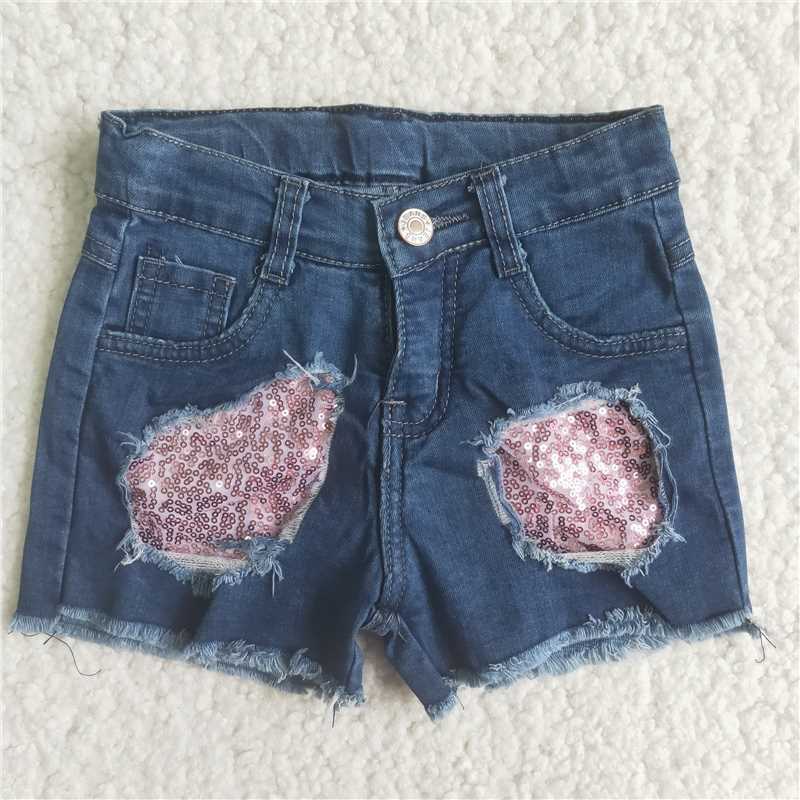 pink denim shorts sequin