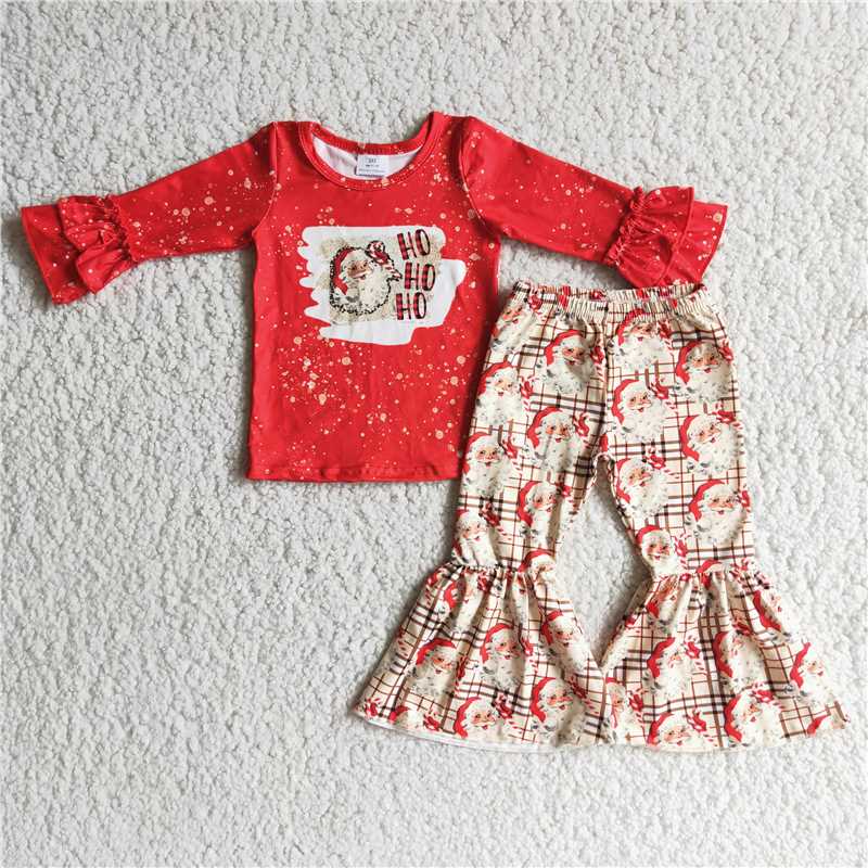 6 A4-27 Girls Outfit Santa Claus Print Trousers Christmas Boutique Set