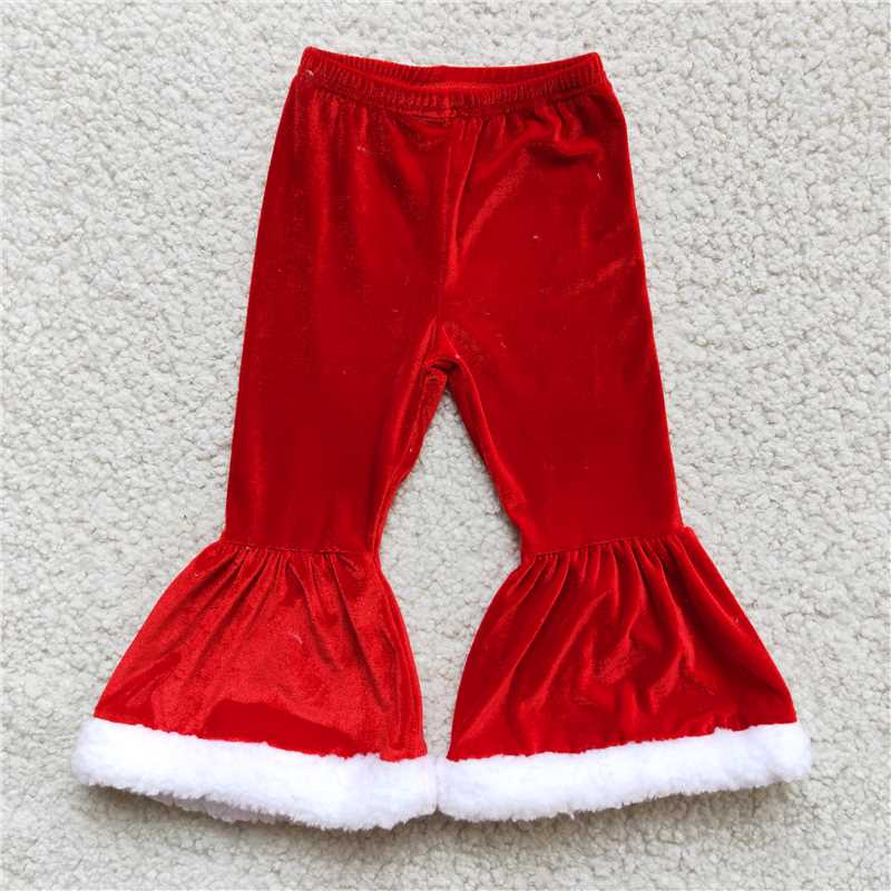 A4-10 Girls Long Pants Red Plush Flared Pants