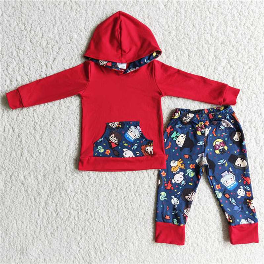 6 A20-20 boys outfit long sleeve and long pants with a hat cartoon print