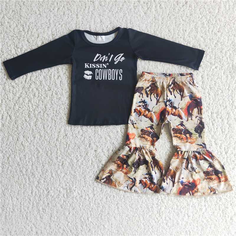 black top cowboys horses pattern girl set