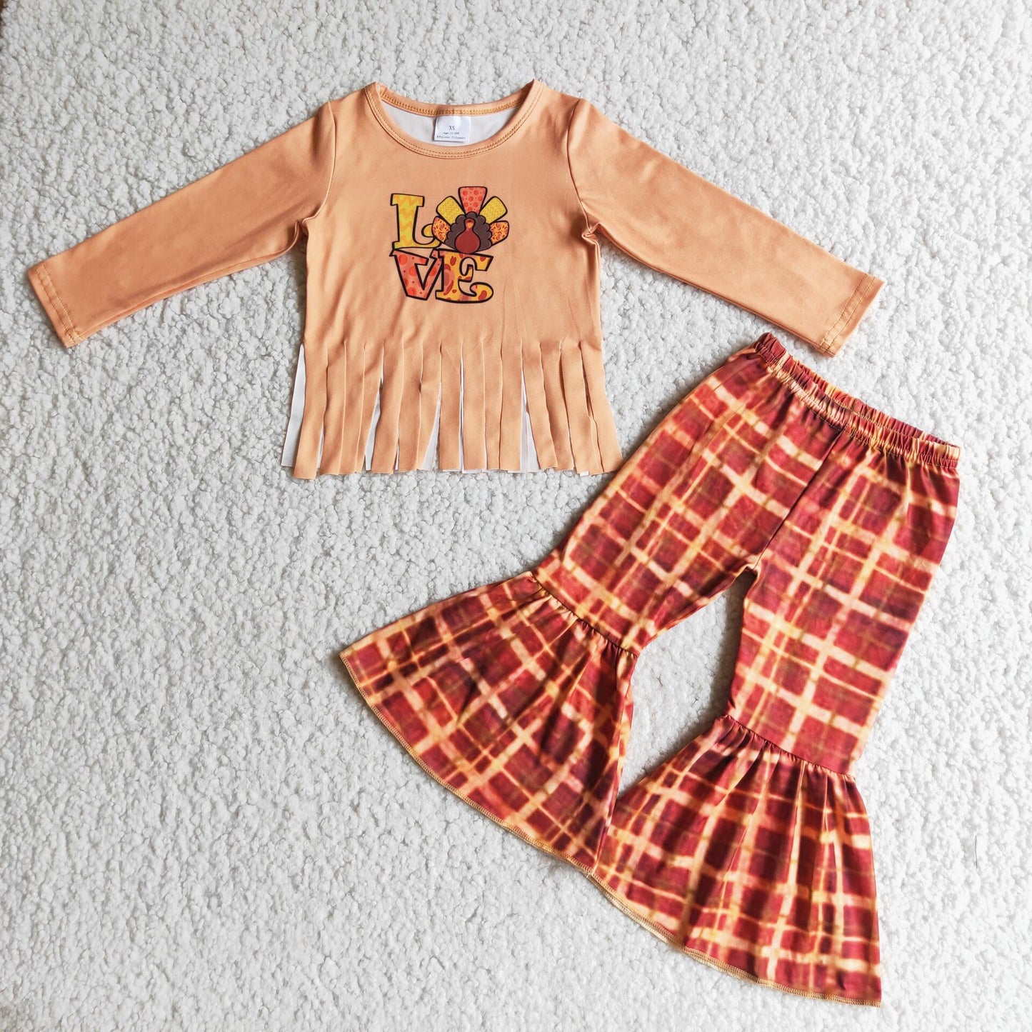 Thanksgiving turkey love plaid pants set