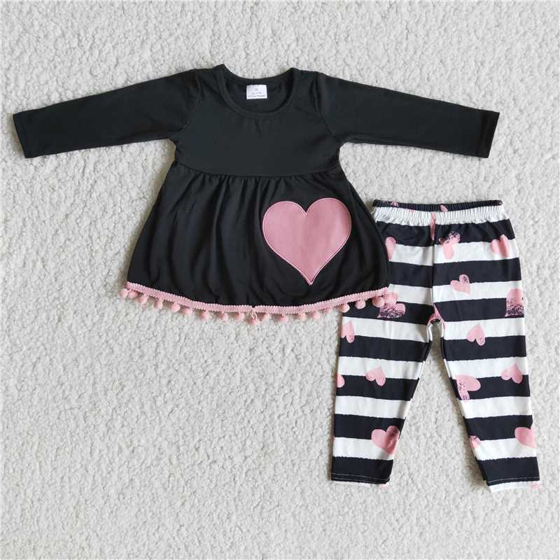 Valentine day clothes black dress top love legging pants