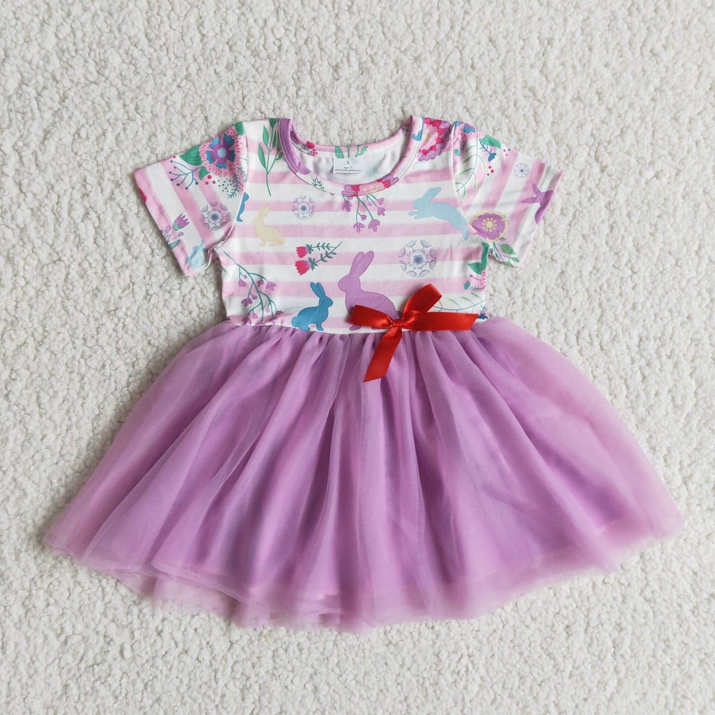 Easter Bunny Short Sleeve Purple Dress