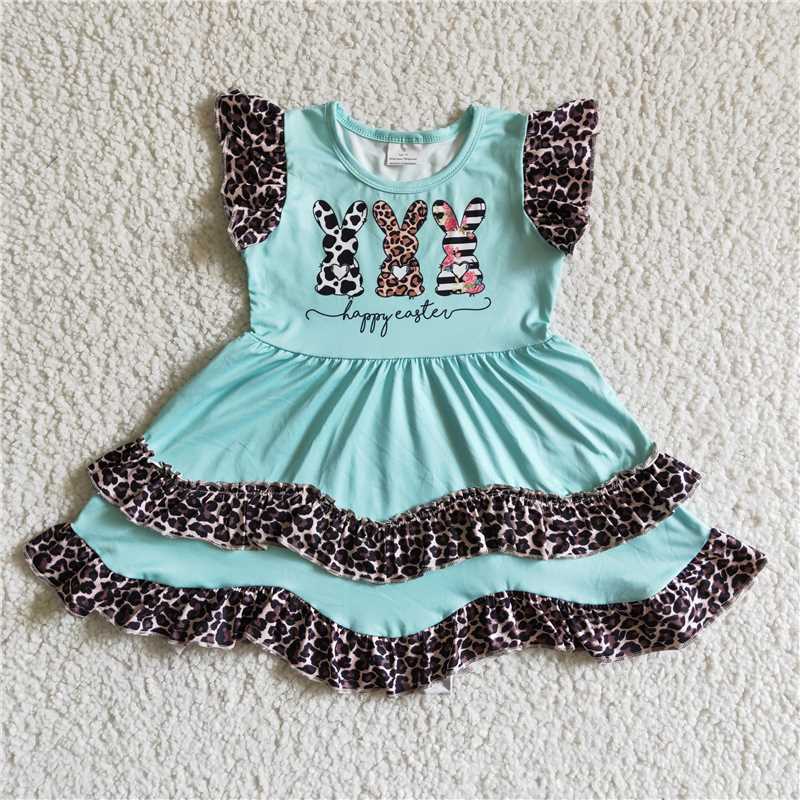 Easter Bunny Green Leopard Dress 	 EC0006