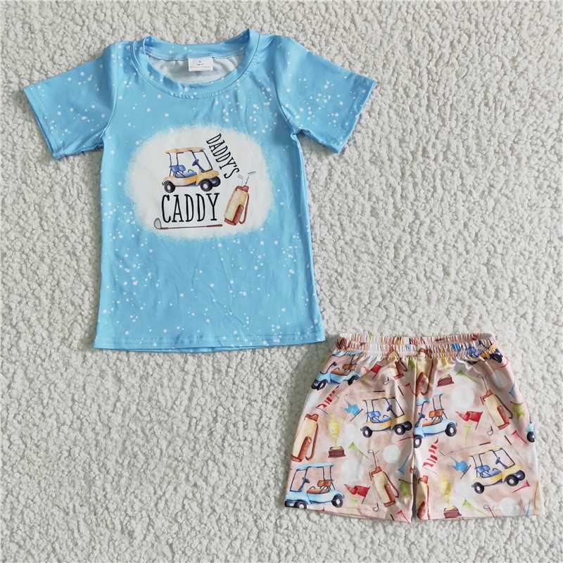 BSSO0024 Boys DADDY'S Auto Blue Short Sleeve Shorts Set