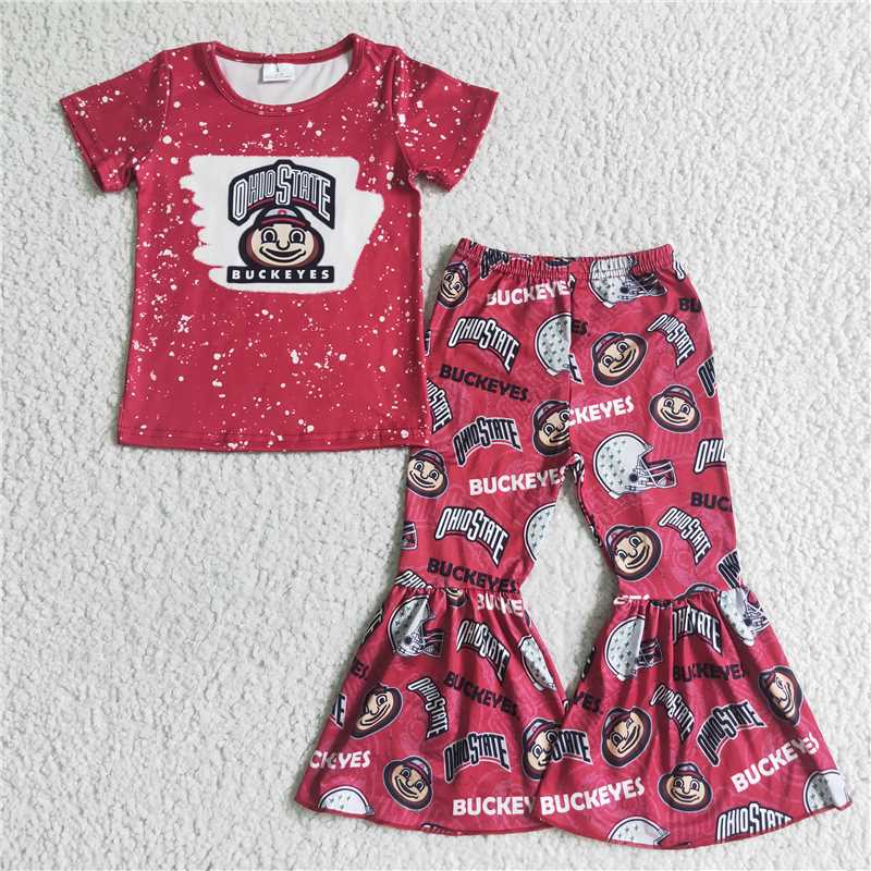 GSPO0134 Kids Clothing Girls Short Sleeve Top And Long Pants Cartoon Print