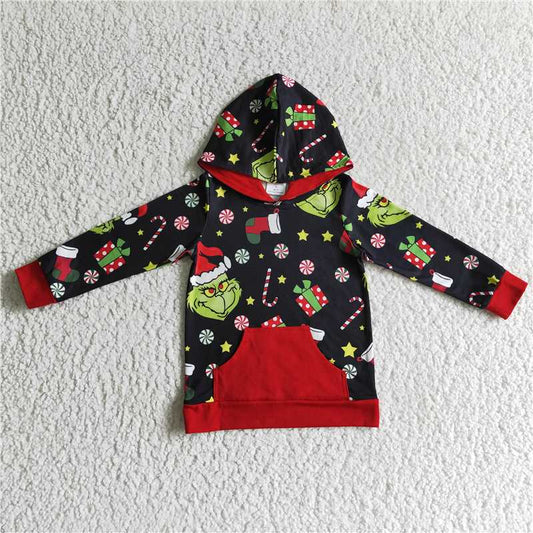 RTS NO MOQ ETA 5/7days Arrived BT0069 Boys Christmas Long Sleeve Top Caroon Print Milk Silk Long Sleeve Top With A Hat