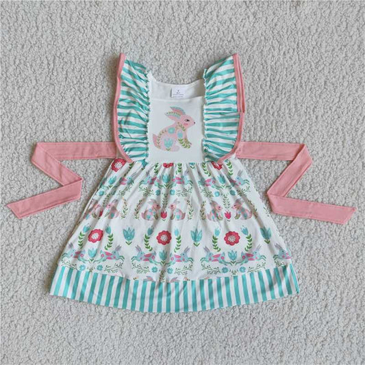 D7-2 EASTER baby clothing flying sleeve kids dresses for girls milk silk rabbit print