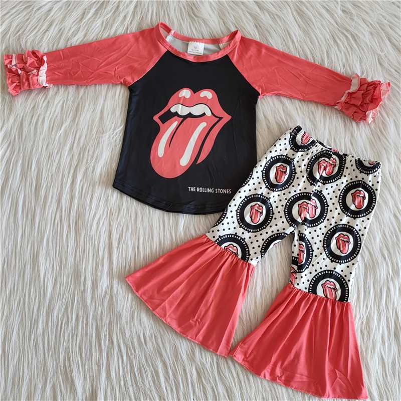 6 A27-11 mouth raglan sleeve top bell bottoms girl outfits