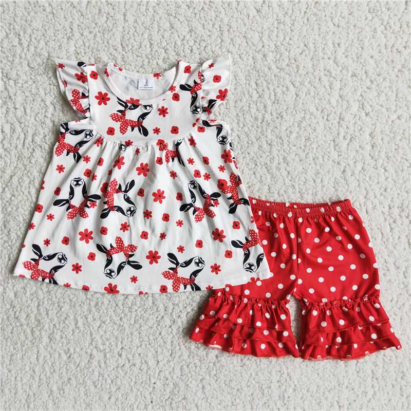 Girls red bow tie bull head red polka dot shorts outfit