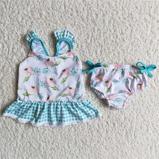 C11-1 2pcs flower pattern swimsuit girls outfit