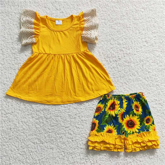 A10-24 Lace Trim Yellow Top Sunflower Shorts