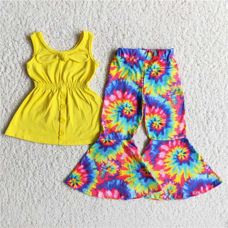 yellow sleeveless top tie dye pattern long pants set