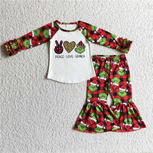6 A10-15 Girls Outfit Cartoon Print Trousers Christmas Boutique Set