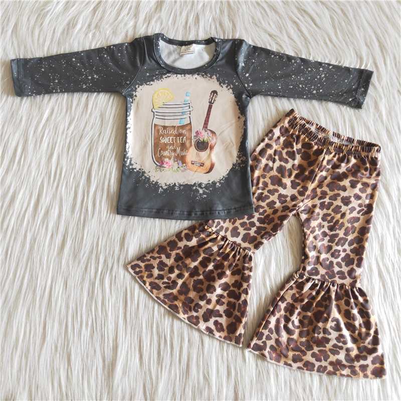 guitar print leopard pants set