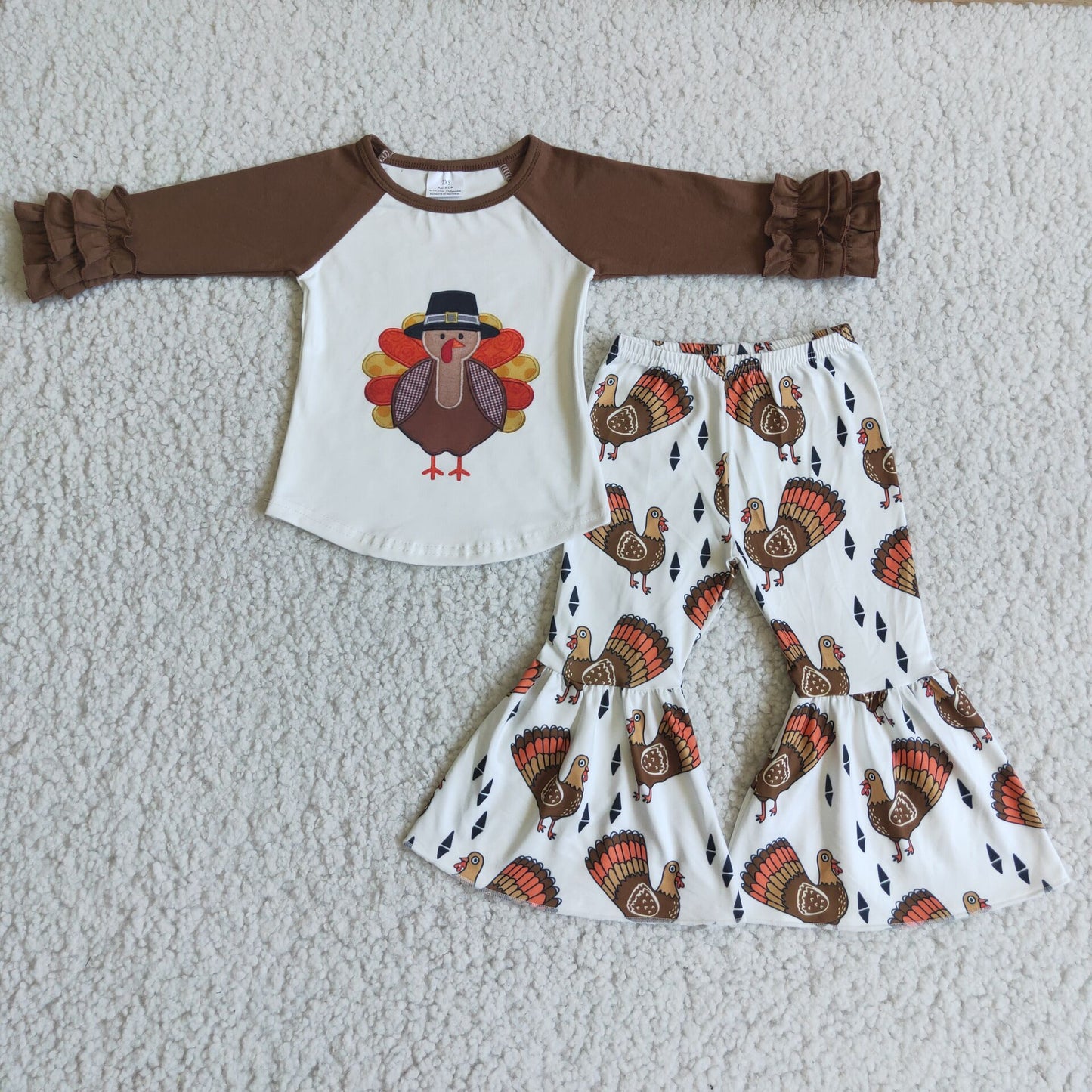 Thanksgiving turkey print brown girl set