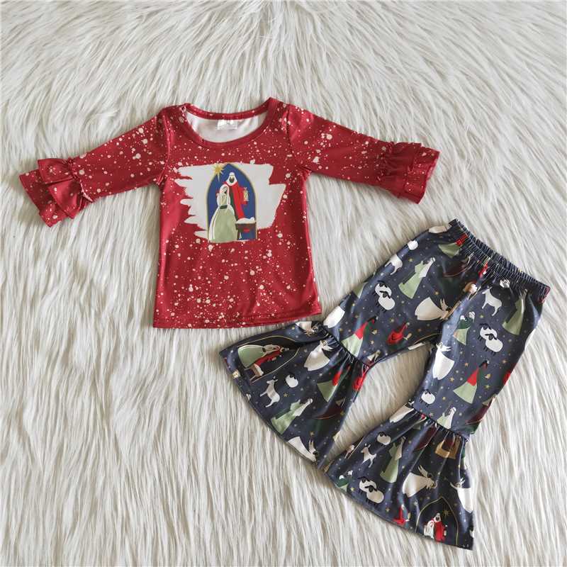 Christmas set red bleached girl outfits