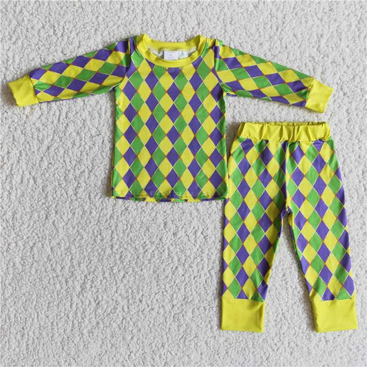 6 A27-30 Boys Diamond Long Sleeve Pyjamas Set