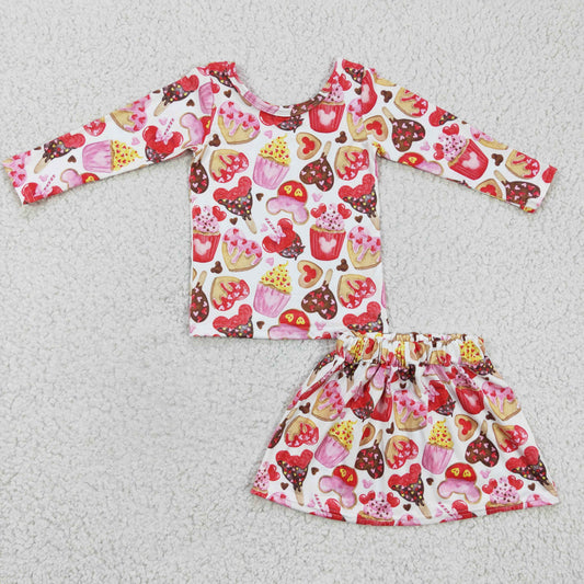 GLD0176 girls outfit long-sleeve top with short dress set cartoon print milk silk