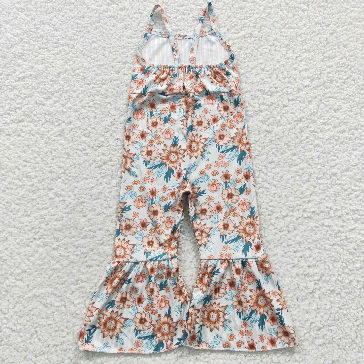 SR0309 ribbed girls' floral suspender jumpsuit