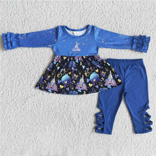 6 A21-2 2 pcs blue long sleeve girls outfits