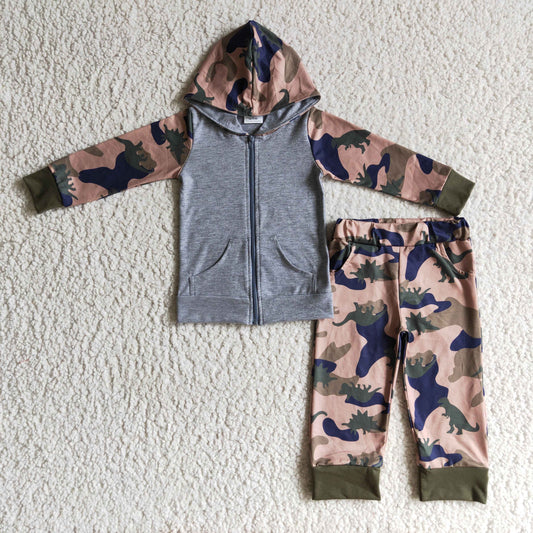 BLP0069 boys outfit long sleeve and long pants camouflage with a hat