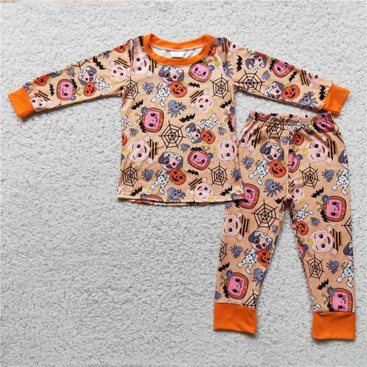 rts no moq 6 A10-5 2pcs long sleeve match boy's pumpkin pjs outfits