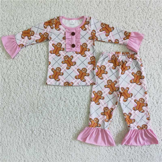 6A1-27  Girls Christmas Long Sleeve Top With Trousers Spring And Fall Gingerbread Man