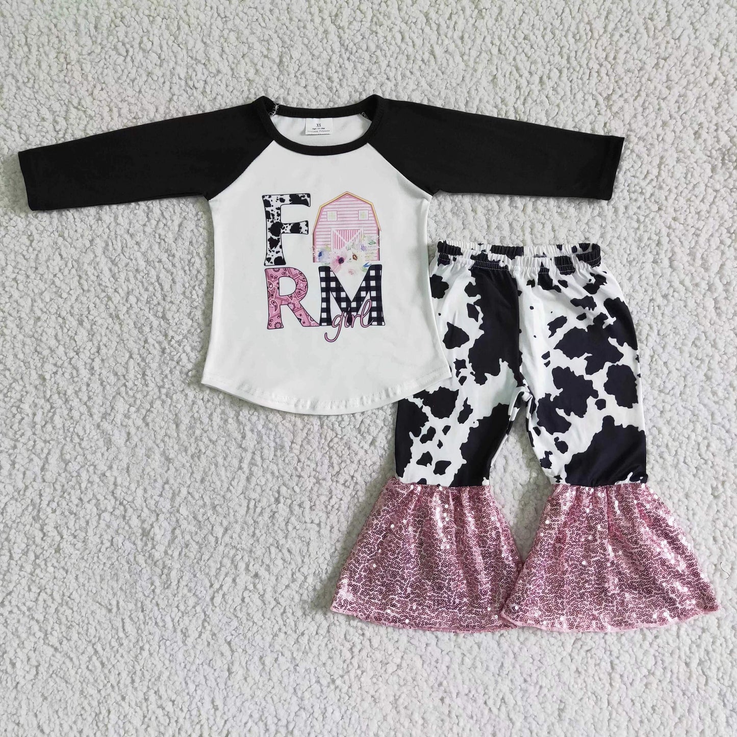 6A6-15  girls  long sleeve long pants outfit children clothing set no moq milk silk