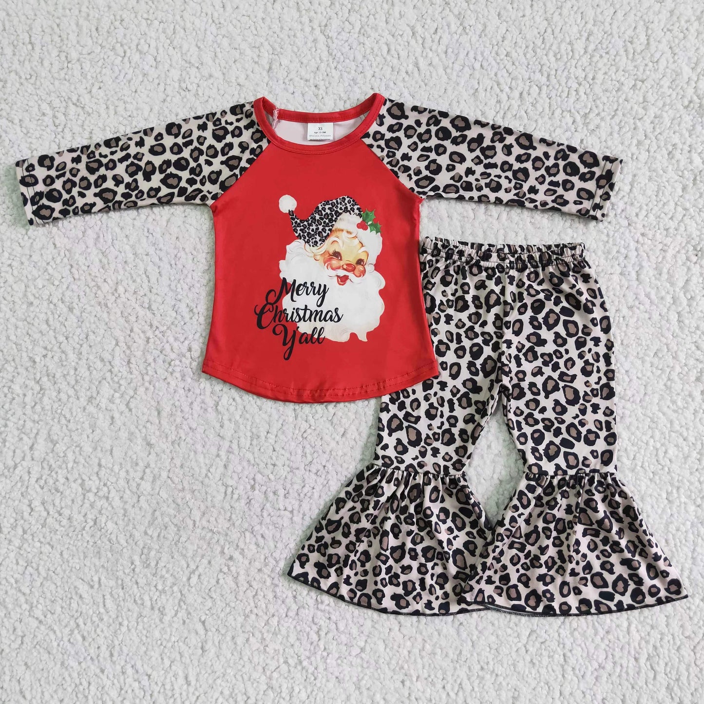 6A8-15 kids clothing Girls Christmas  Long Sleeve Top with Leopard  pants Santa Claus