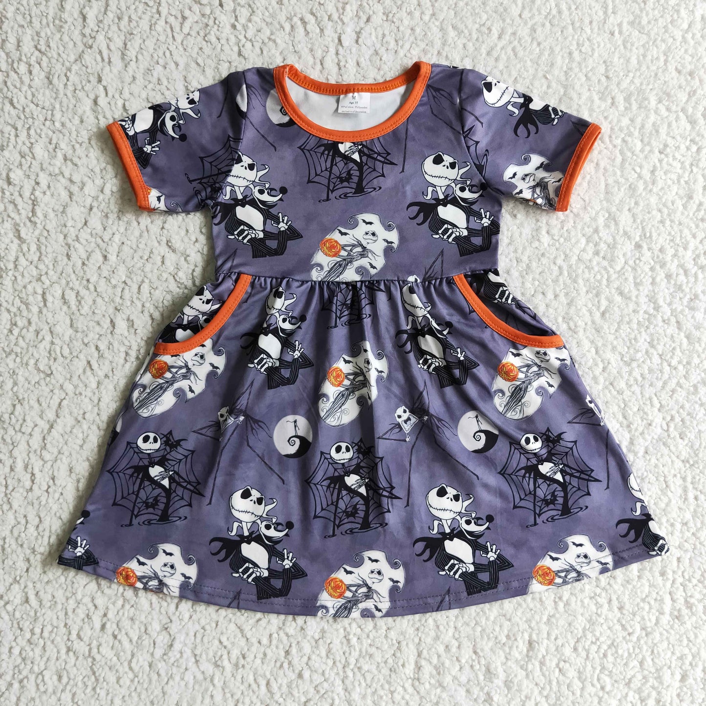 GSD0149 Girls Halloween Cartoon Print Short Sleeve Dress