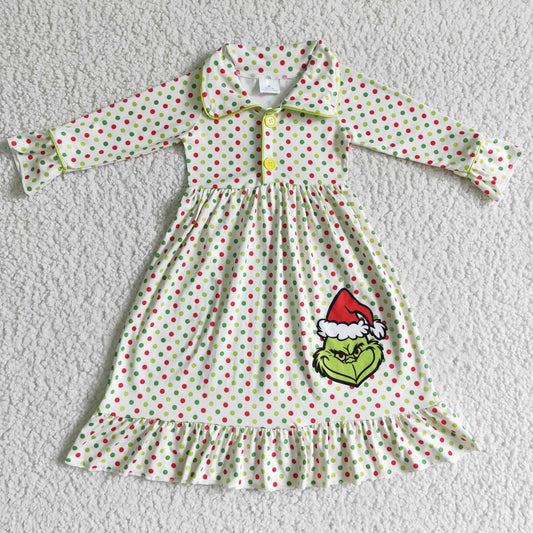 6B3-23  girls christmas dress cartoon print long sleeve dress