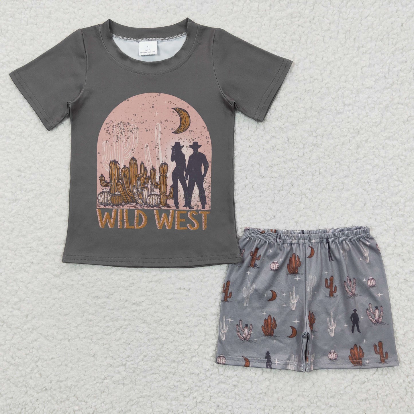 BSSO0187 Boys' WILD WEST Cactus Short Sleeve Shorts Set