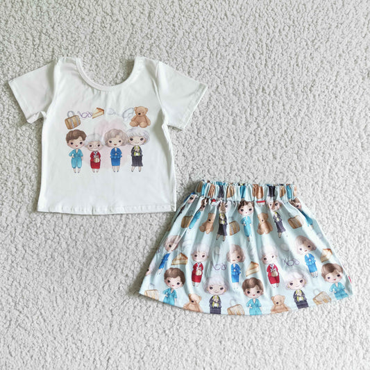 GSD0120  girls clothes  short sleeves short dress cartoon print baby clothing girl's outfit milk silk