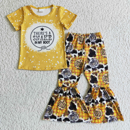 GSPO0110 Kids Clothing Girls Short Sleeve Top And Long Pants Cartoon Print