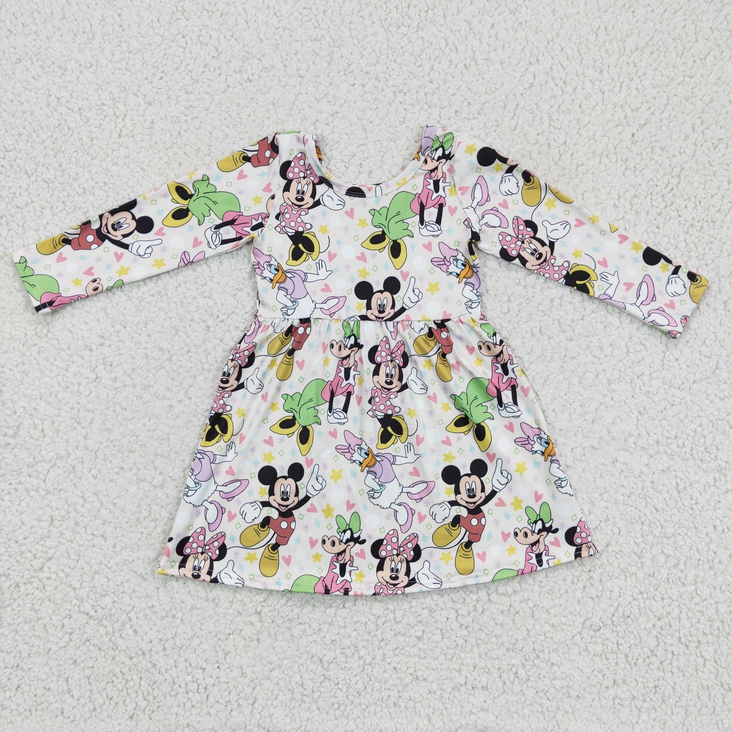 RTS NO MOQ ETA 5/7days Arrived GLD0158 baby clothing long sleeve kids dresses for girls milk silk cartoon print