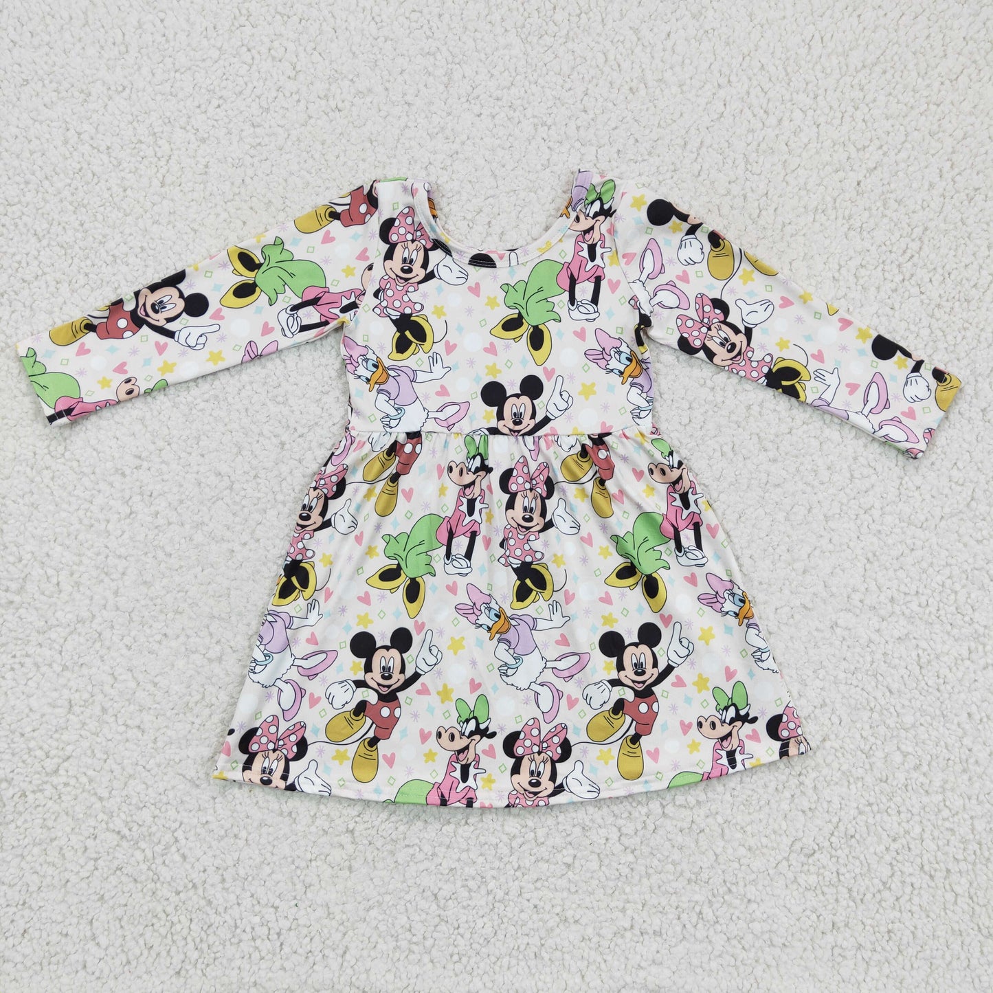 GLD0158 baby clothing long sleeve kids dresses for girls milk silk cartoon print