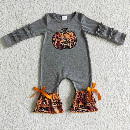 LR0139 Newborn girls romper pumpkin print long sleeves long pants  baby halloween clothing romper