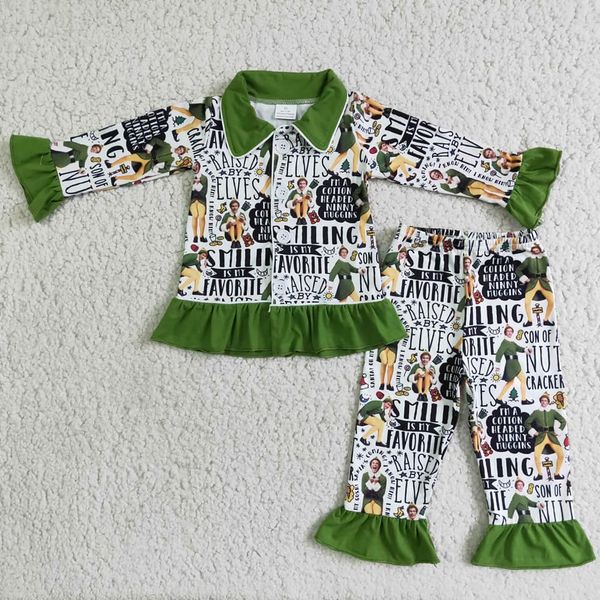 6 B6-5 2 pcs green girls match pjs outfits