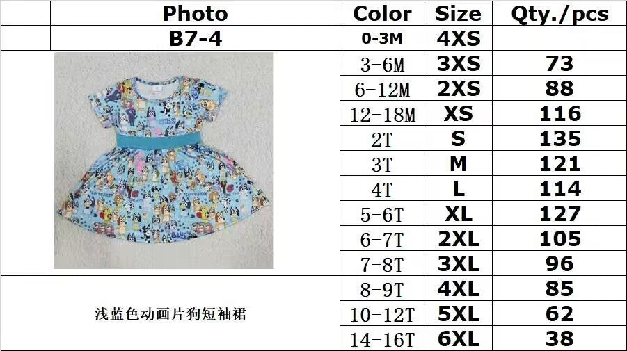 B7-4dog Light Blue Cartoon Dog Short Sleeve Dress