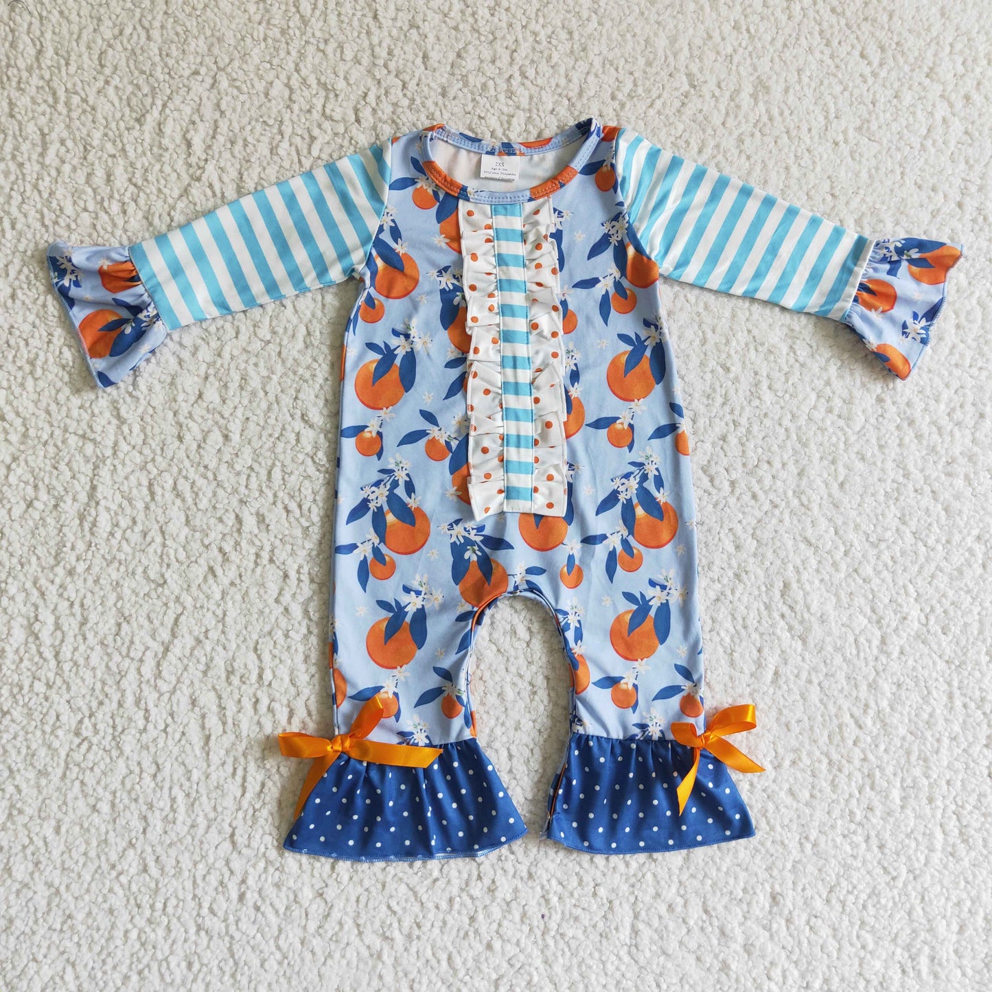 LR0172 baby romper long sleeve long pants baby girls romper milk silk orange print