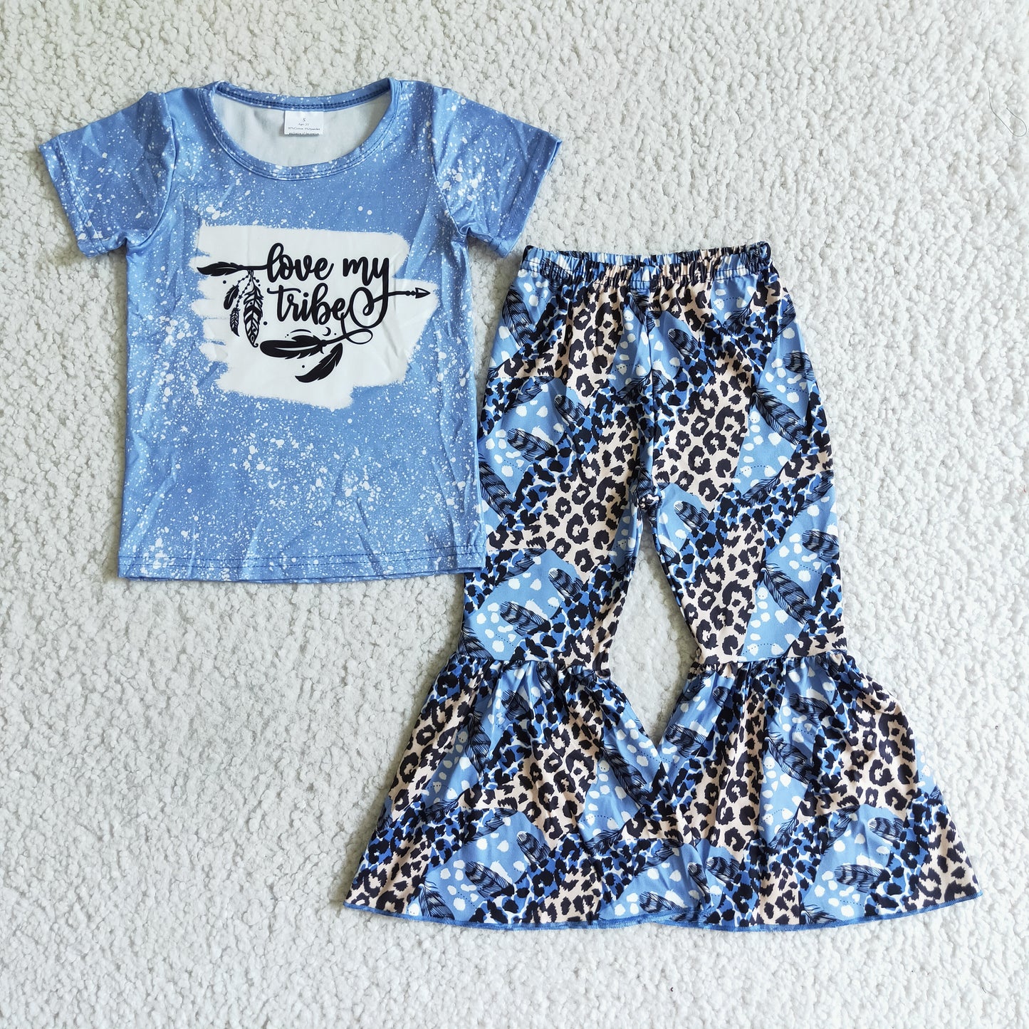 Girls outfit short sleeve long pants set cartoon print