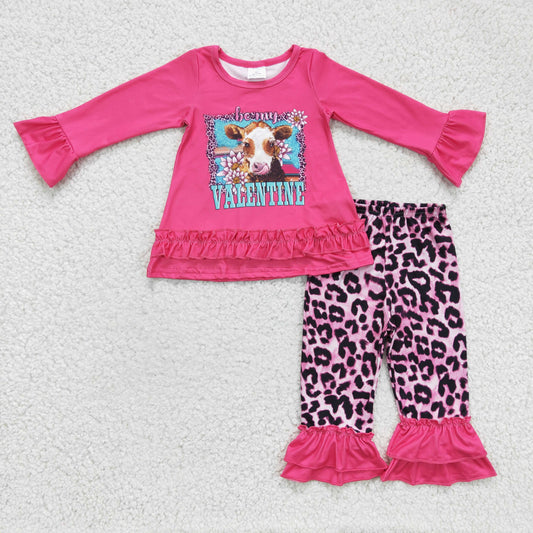 GLP0362 Girls Outfit Cow Print Trousers Boutique Set Milk Silk